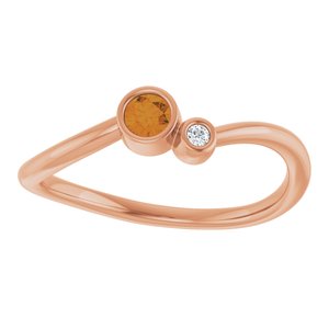 14K Rose Gold 3 mm Natural Citrine & .015 CT Natural Diamond Ring