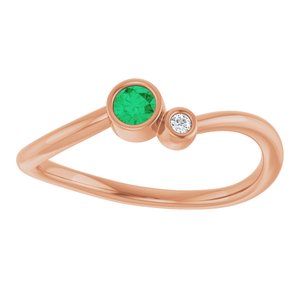 14K Rose Gold 3 mm Natural Emerald & .015 CT Natural Diamond Ring