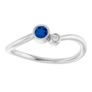 14K White Gold 3 mm Natural Blue Sapphire & .015 CT Natural Diamond Ring