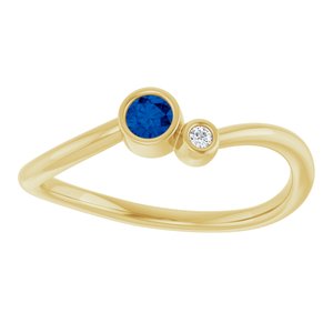 14K Yellow Gold 3 mm Natural Blue Sapphire & .015 CT Natural Diamond Ring