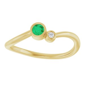 14K Yellow Gold 3 mm Natural Emerald & .015 CT Natural Diamond Ring