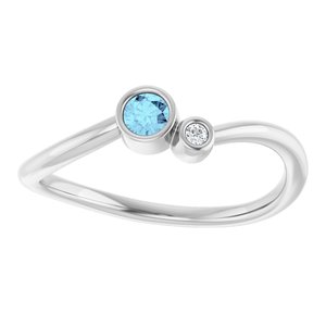 14K White Gold 3 mm Natural Aquamarine & .015 CT Natural Diamond Ring