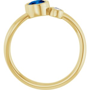 14K Yellow Gold 5 mm Lab-Grown Blue Sapphire & .06 CT Natural Diamond Ring