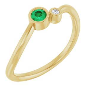 14K Yellow Gold 3 mm Lab-Grown Emerald & .015 CT Natural Diamond Ring