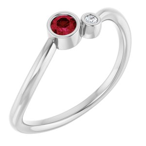14K White Gold 3 mm Natural Ruby & .015 CT Natural Diamond Ring