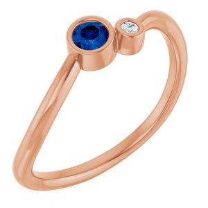 14K Rose Gold 3 mm Natural Blue Sapphire & .015 CT Natural Diamond Ring