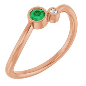 14K Rose Gold 3 mm Lab-Grown Emerald & .015 CT Natural Diamond Ring