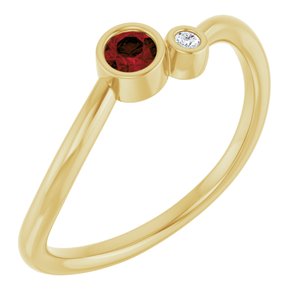 14K Yellow Gold 3 mm Natural Mozambique Garnet & .015 CT Natural Diamond Ring