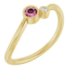 14K Yellow Gold 3 mm Natural Pink Tourmaline & .015 CT Natural Diamond Ring