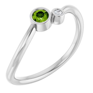 14K White Gold 3 mm Natural Peridot & .015 CT Natural Diamond Ring