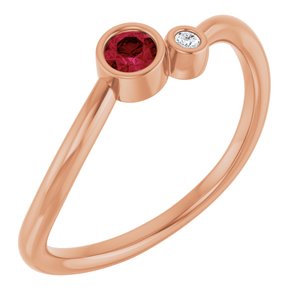 14K Rose Gold 3 mm Natural Ruby & .015 CT Natural Diamond Ring