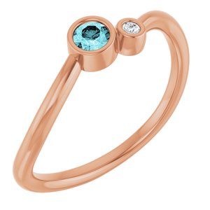 14K Rose Gold 3 mm Natural Blue Zircon & .015 CT Natural Diamond Ring