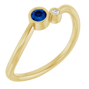 14K Yellow Gold 3 mm Natural Blue Sapphire & .015 CT Natural Diamond Ring