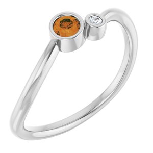 Sterling Silver 3 mm Natural Citrine & .015 CT Natural Diamond Ring