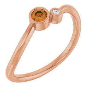 14K Rose Gold 3 mm Natural Citrine & .015 CT Natural Diamond Ring