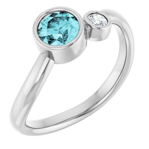 14K White Gold 5 mm Natural Blue Zircon & .06 CT Natural Diamond Ring