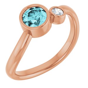 14K Rose Gold 5 mm Natural Blue Zircon & .06 CT Natural Diamond Ring