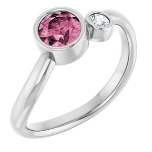 14K White Gold 5 mm Natural Pink Tourmaline & .06 CT Natural Diamond Ring