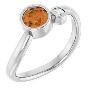 14K White Gold 5 mm Natural Citrine & .06 CT Natural Diamond Ring