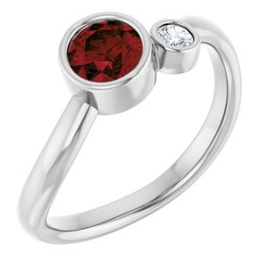 14K White Gold 5 mm Natural Mozambique Garnet & .06 CT Natural Diamond Ring