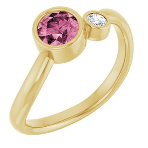 14K Yellow Gold 5 mm Natural Pink Tourmaline & .06 CT Natural Diamond Ring