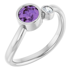 Sterling Silver 5 mm Natural Amethyst & .06 CT Natural Diamond Ring