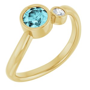 14K Yellow Gold 5 mm Natural Blue Zircon & .06 CT Natural Diamond Ring