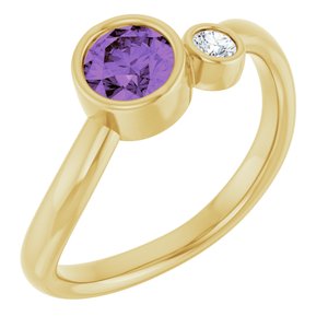 14K Yellow Gold 5 mm Natural Amethyst & .06 CT Natural Diamond Ring