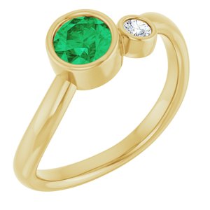 14K Yellow Gold 5 mm Lab-Grown Emerald & .06 CT Natural Diamond Ring