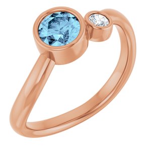 14K Rose Gold 5 mm Natural Aquamarine & .06 CT Natural Diamond Ring