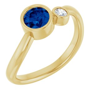 14K Yellow Gold 5 mm Lab-Grown Blue Sapphire & .06 CT Natural Diamond Ring