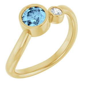 14K Yellow Gold 5 mm Natural Aquamarine & .06 CT Natural Diamond Ring