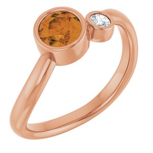 14K Rose Gold 5 mm Natural Citrine & .06 CT Natural Diamond Ring