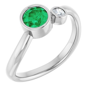 Platinum 5 mm Natural Emerald & .06 CT Natural Diamond Ring