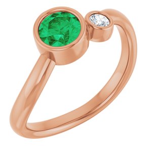 14K Rose Gold 5 mm Natural Emerald & .06 CT Natural Diamond Ring