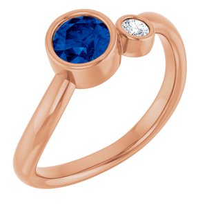 14K Rose Gold 5 mm Natural Blue Sapphire & .06 CT Natural Diamond Ring