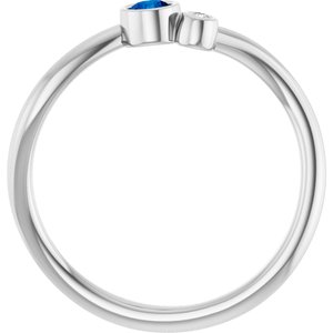 14K White Gold 3 mm Natural Blue Sapphire & .015 CT Natural Diamond Ring
