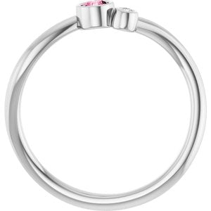 14K White Gold 3 mm Natural Pink Tourmaline & .015 CT Natural Diamond Ring