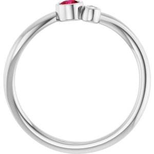14K White Gold 3 mm Natural Ruby & .015 CT Natural Diamond Ring