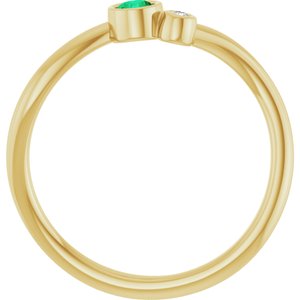 14K Yellow Gold 3 mm Natural Emerald & .015 CT Natural Diamond Ring