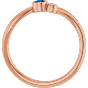 14K Rose Gold 3 mm Natural Blue Sapphire & .015 CT Natural Diamond Ring