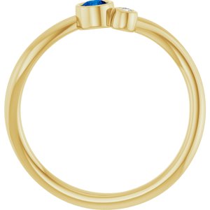 14K Yellow Gold 3 mm Lab-Grown Blue Sapphire & .015 CT Natural Diamond Ring