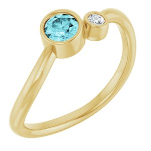 14K Yellow Gold 4 mm Natural Blue Zircon & .03 CT Natural Diamond Ring