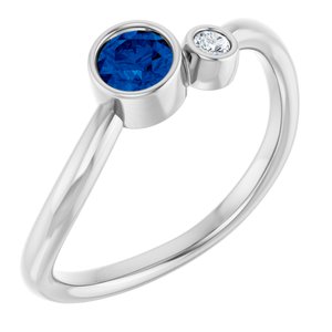 14K White Gold 4 mm Natural Blue Sapphire & .03 CT Natural Diamond Ring
