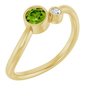 14K Yellow Gold 4 mm Natural Peridot & .03 CT Natural Diamond Ring