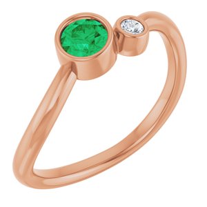 14K Rose Gold 4 mm Natural Emerald & .03 CT Natural Diamond Ring