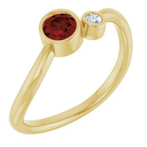 14K Yellow Gold 4 mm Natural Mozambique Garnet & .03 CT Natural Diamond Ring