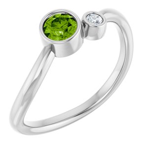 14K White Gold 4 mm Natural Peridot & .03 CT Natural Diamond Ring
