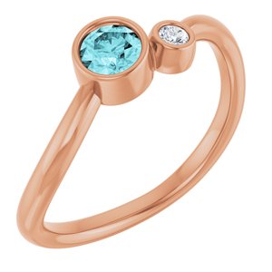 14K Rose Gold 4 mm Natural Blue Zircon & .03 CT Natural Diamond Ring