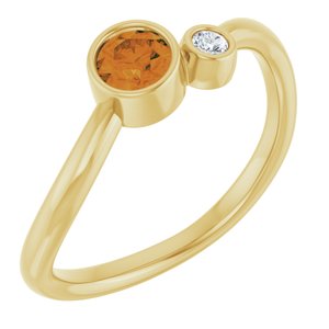 14K Yellow Gold 4 mm Natural Citrine & .03 CT Natural Diamond Ring